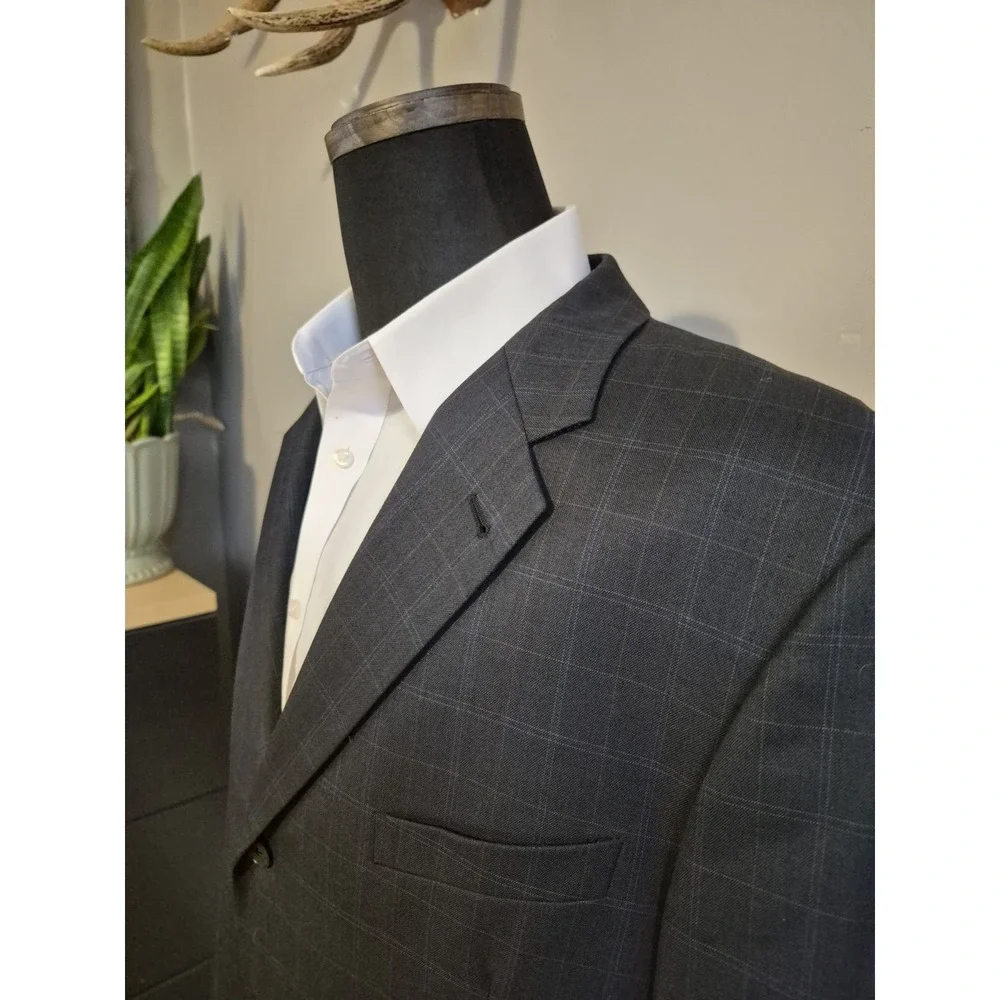 Joseph Abboud Mens Wool Sports Coat 44R Blue Check USA 3 Button Blazer N506